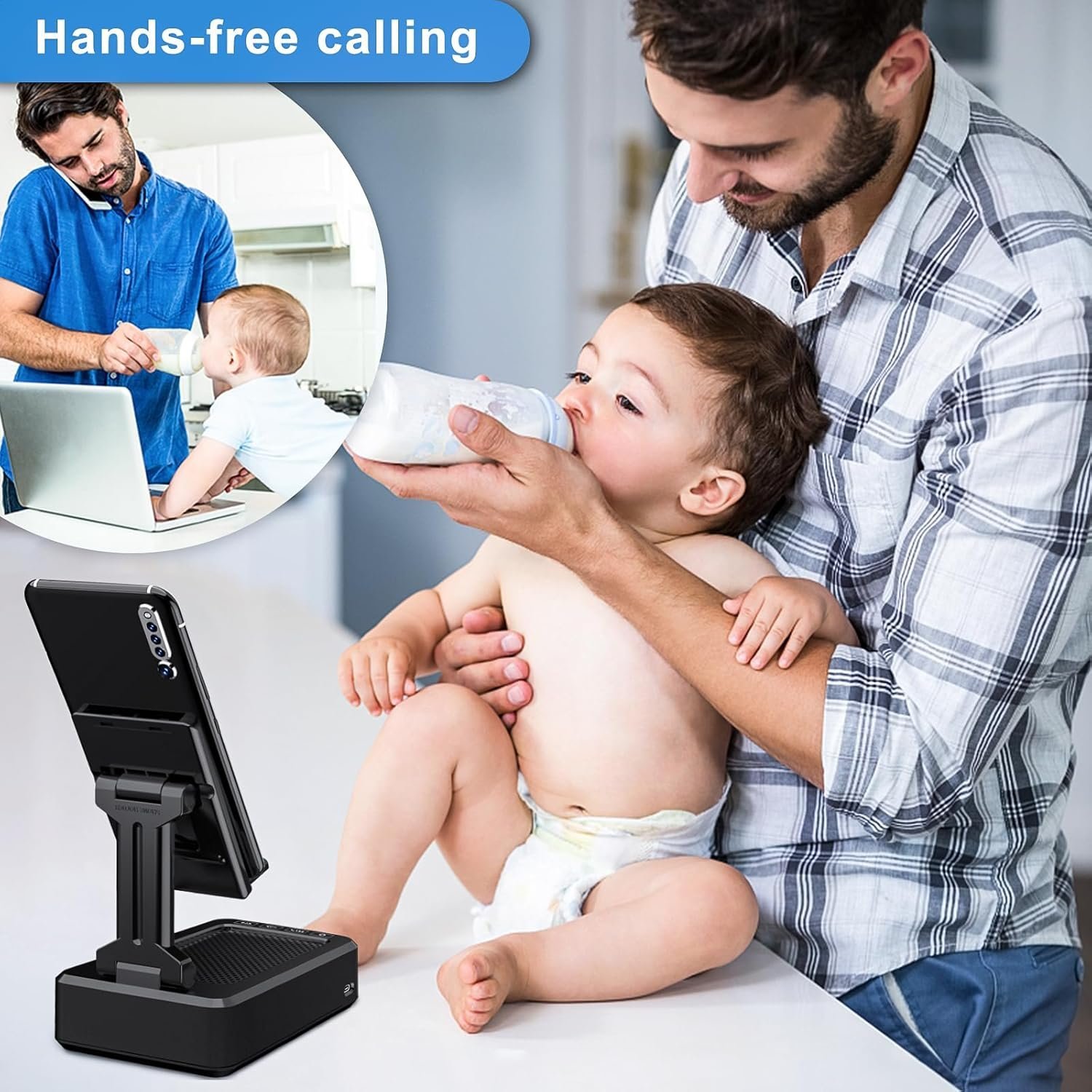 Cell Phone Stand with Wireless Bluetooth Speaker Compatible for Any Smartphones,Anti-Slip Design Phone Holder with HD Surround Sound Bluetooth Speaker for Home,Office,Outdoor - Image 3