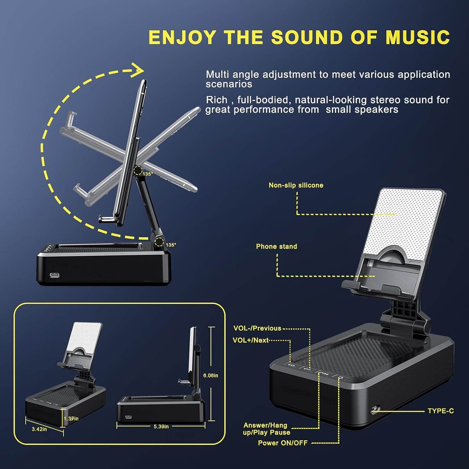 Cell Phone Stand with Wireless Bluetooth Speaker Compatible for Any Smartphones,Anti-Slip Design Phone Holder with HD Surround Sound Bluetooth Speaker for Home,Office,Outdoor - Image 9