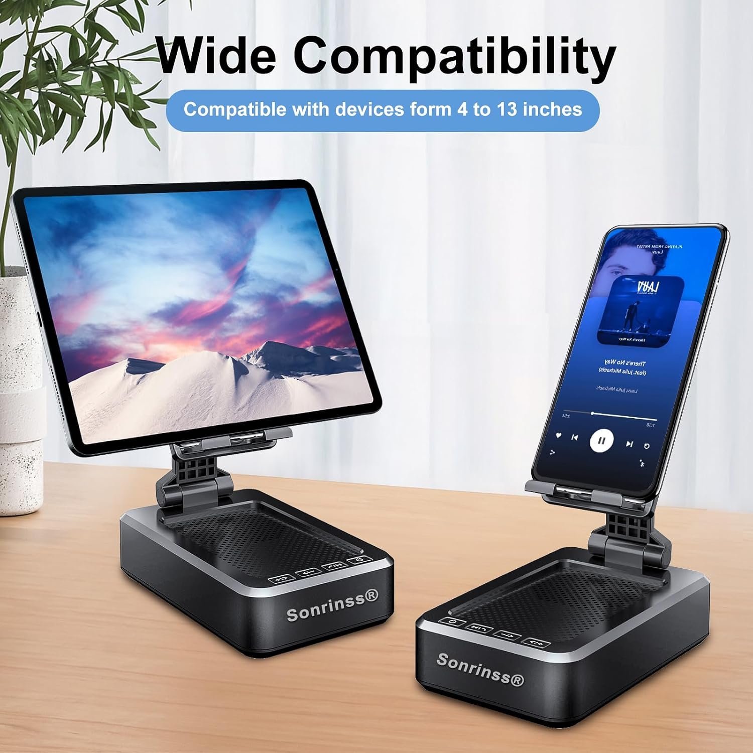 Cell Phone Stand with Wireless Bluetooth Speaker Compatible for Any Smartphones,Anti-Slip Design Phone Holder with HD Surround Sound Bluetooth Speaker for Home,Office,Outdoor - Image 6
